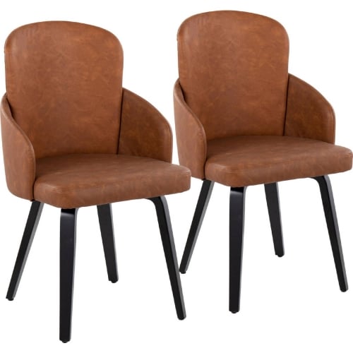 Dahlia Dining Chair in Black Wood, Chrome & Camel Leatherette (Set of 2)